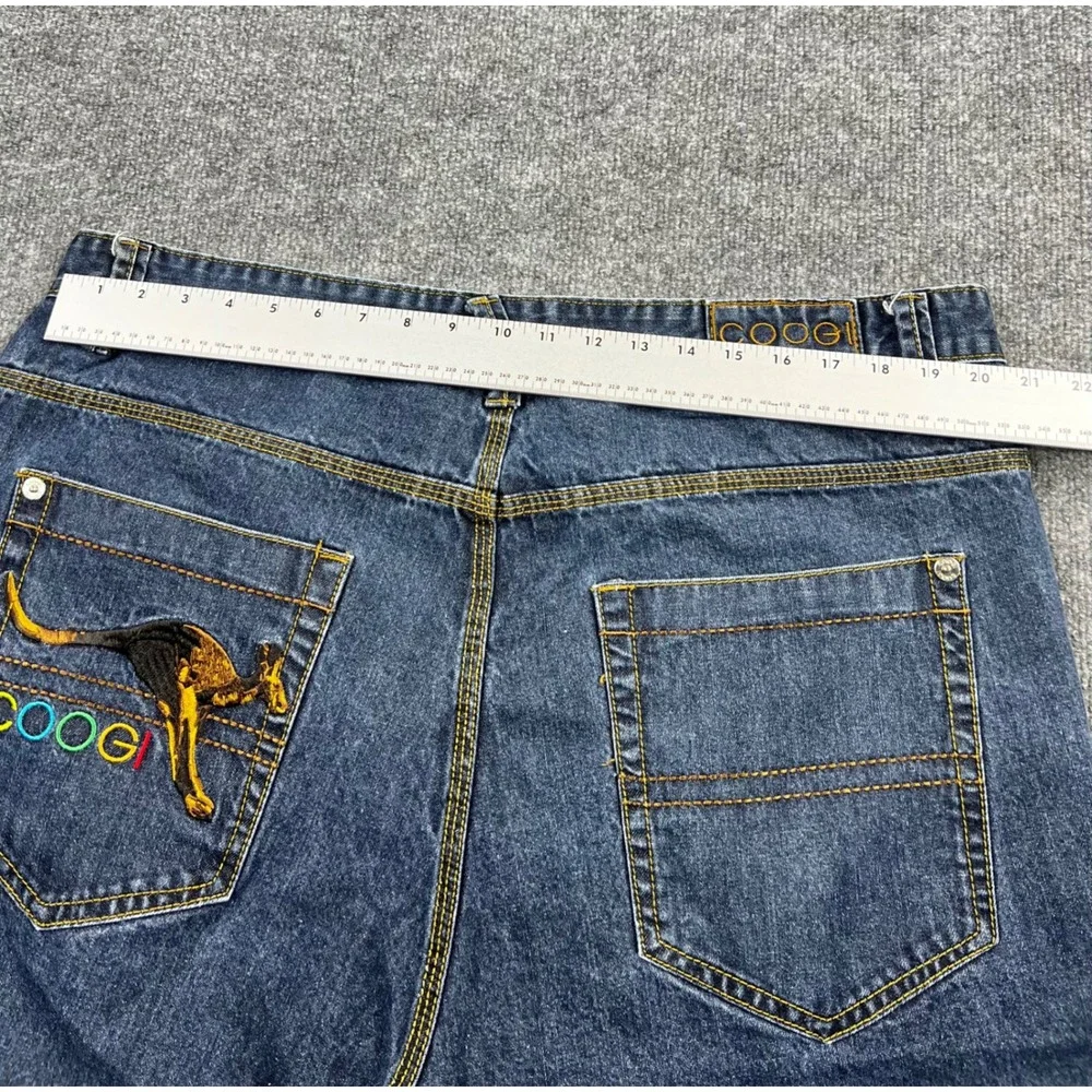 Coogi Australia Mens Baggy Denim Shorts Dark Wash Embroidered Kangaroo W44